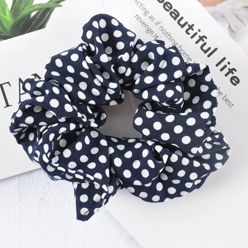navy blue Ruoshui/женские резинки для волос в горошек с цветочным принтом, эластичная лента для волос в стиле бохо, женские аксессуары для волос, держатели для конского хвоста для девушек - Цвет: navy blue