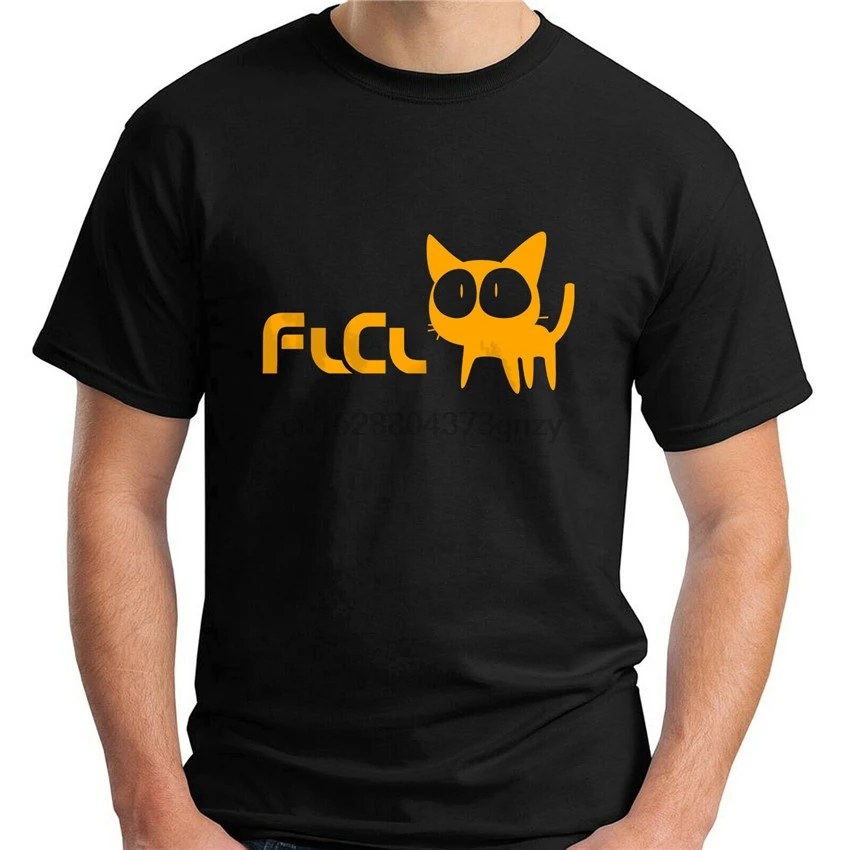 Flcl аниме мультфильм кошка логотип черная футболка Размер S-3Xl Бодибилдинг |