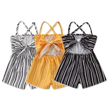 Комбинезон для маленьких девочек, комбинезоны, детские штаны, комбинезон для малышей 1-6 лет, штаны, детская одежда, полосатые шифоновые Комбинезоны с открытой спиной