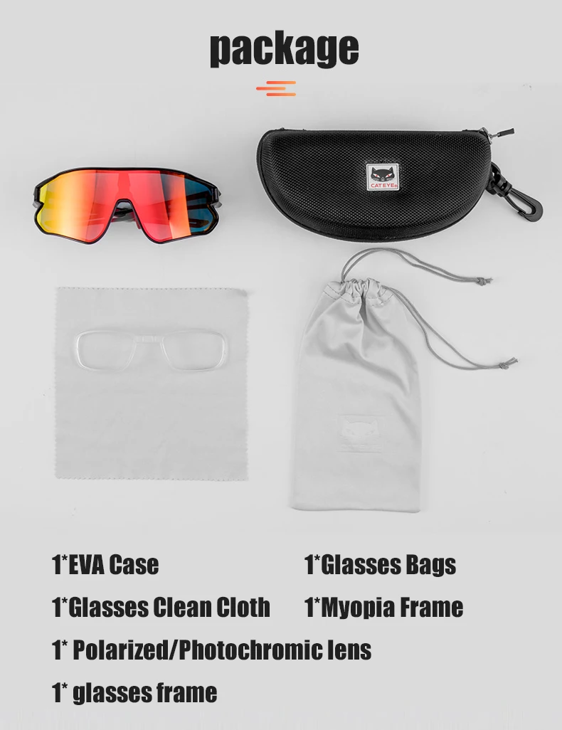 CATEYE Cycling Polarized/Photochromic Sports Glasses Bicycle 100% UV400 Glasses lightweight with Myopic lens