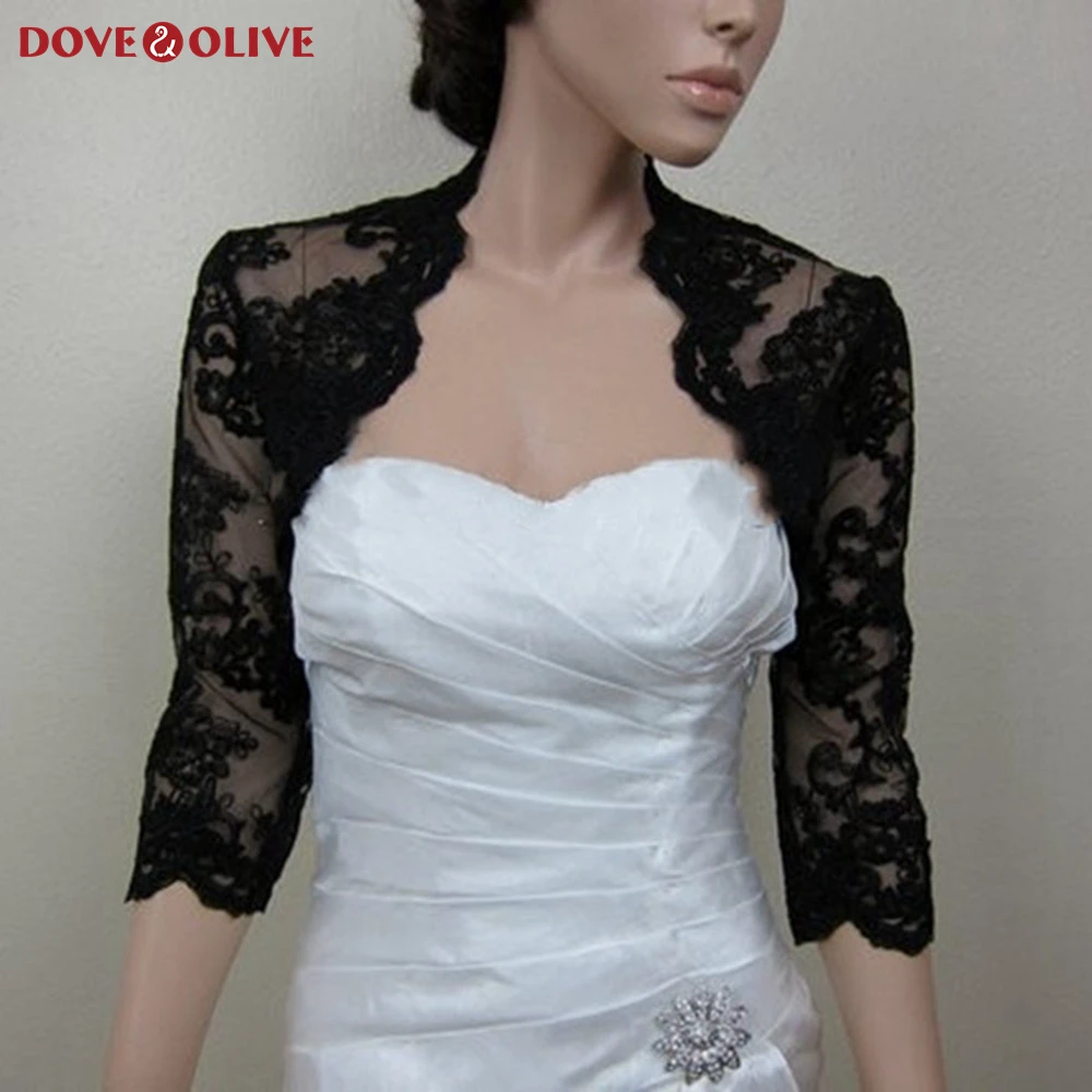 Bolero elegante de para mujer, Mangas de tres cuartos, chaquetas negras capas de fiesta de noche, nupciales de boda, hecho a medida|Chaquetas de boda/Envolvente| - AliExpress
