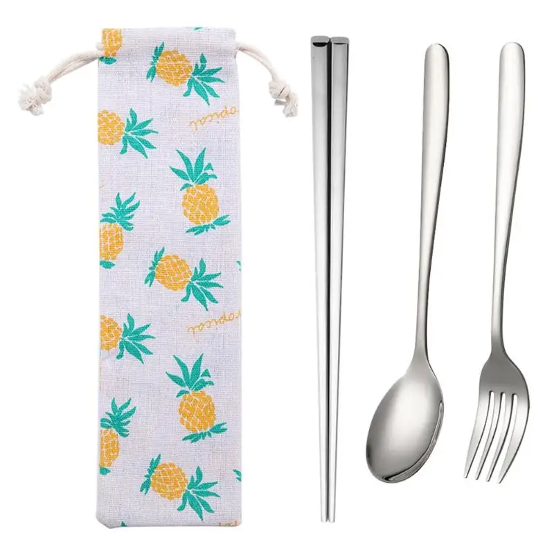 5pcs Colorful Stainless Steel Tableware Spoon Fork Knifes Chopsticks Outdoor Cutlery Set Kitchen Dinnerware Supplies - Цвет: Silver 2