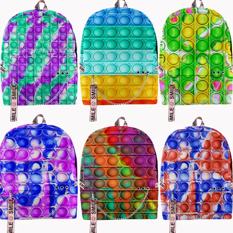 2021 New Fidget Bag 3D Printed Family Game Rainbow Poppet Bubble School Bag Gift