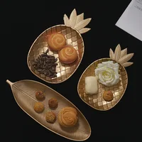 Nordic Luxury Decorative Gold Leaf Plate Dish Candy Trinket Dish Jewelry Fruit Serving Tray Storage Plate Resin Tableware 2