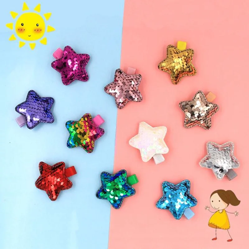 

Hot 1 Pair Star Girls Kids Hair Clip Glitter Cartoon Fish Scale Cute Double-sided Flip Sequins Five-pointed Hairpin Accessories