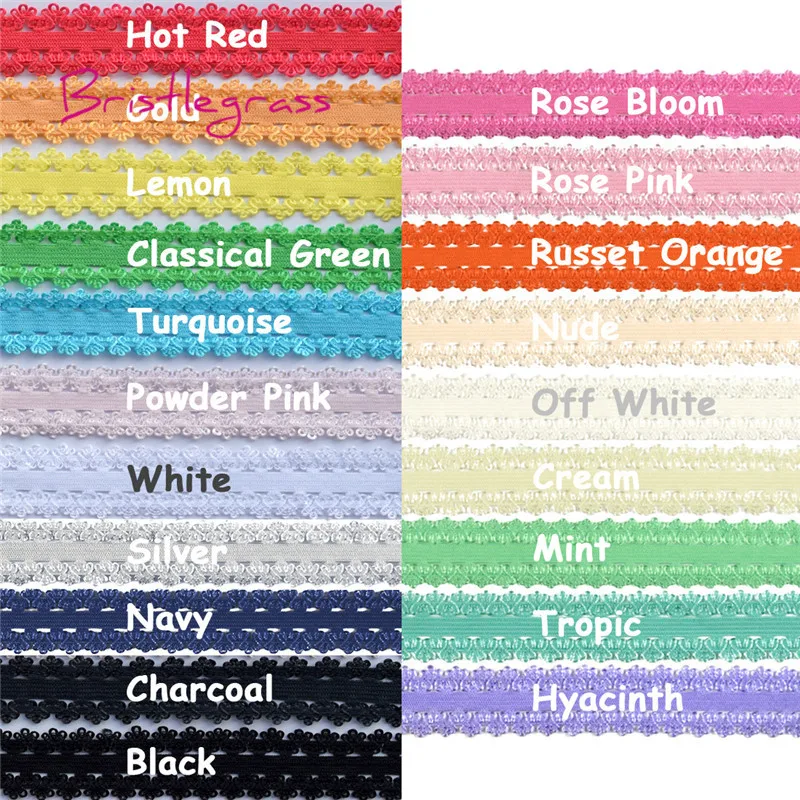 

BRISTLEGRASS 5 Yard 3/4" 19mm Picot Edge Crown Frilly Lace Trim Elastic FOE Spandex Satin Band Hair Tie Tutu Headband DIY Sewing