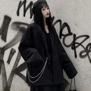 

Korea Black Women 2020 Elegant Black Full Sleeve Pocket Single Breast Small Fresh Women Spring Loose Minority Coat DMY2974