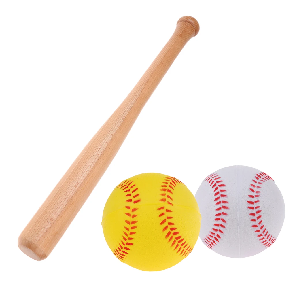 Wooden 54cm Baseball Bat Stick 9cm 2pcs PU Foam Ball Training Practicing Equip