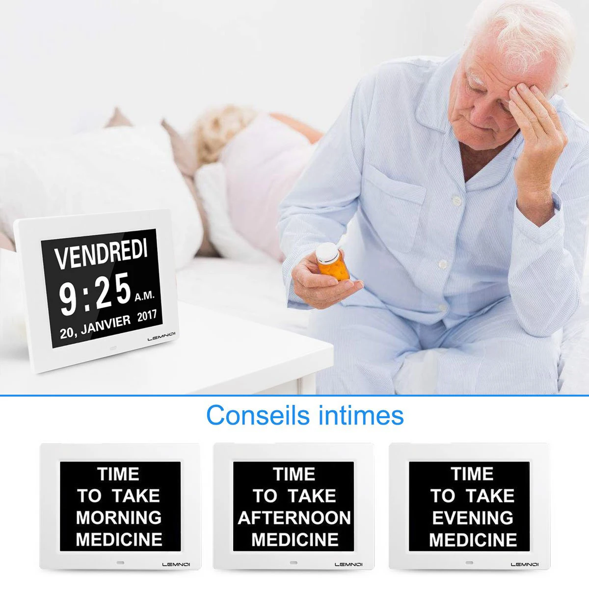

8 "Inch TFT-LCD Digital Clock Calendar Date Day Time Clock Auto Dimming 8 Languages HD Display Reminder Alzheimer's