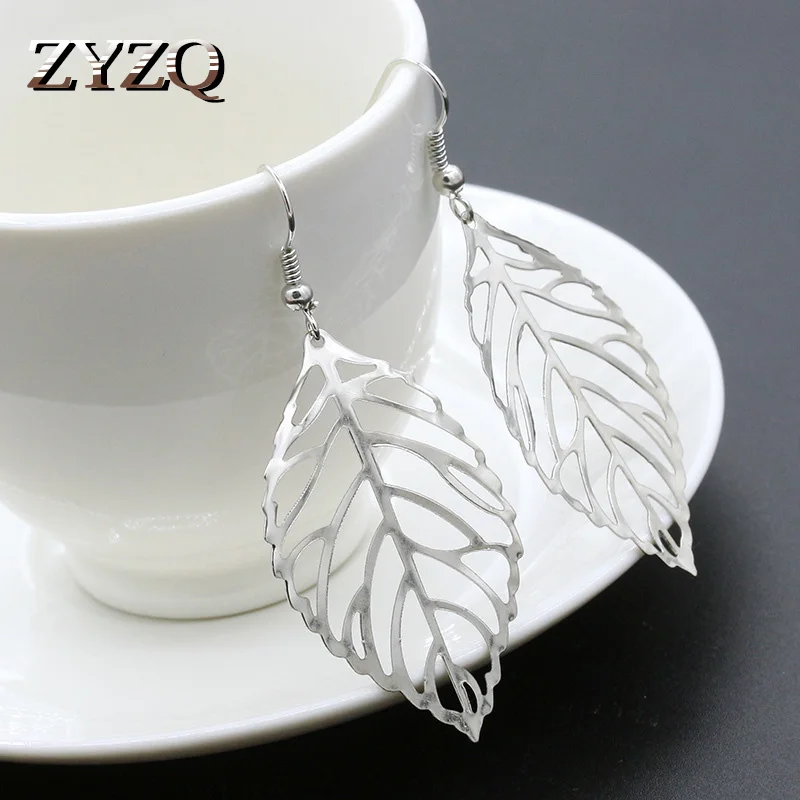 

ZYZQ Trendy Simple Fairyland Plant Drop Earrings New Hollow Out Leaf Flake Design Romantic Date Accessories Earrings For Women