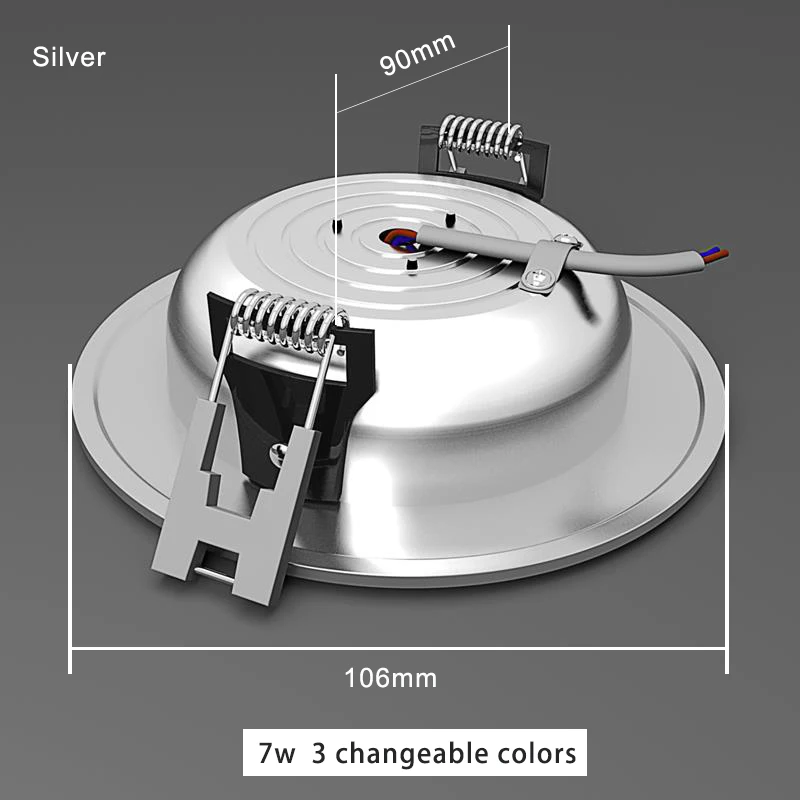 Светодиодный светильник, точечный светильник, 110 В, 220 В, 230 В, 240 в, светодиодный потолочный круглый встраиваемый светильник для гостиной, спальни, офиса, с регулируемой яркостью - Испускаемый цвет: Silver 90mm 7w