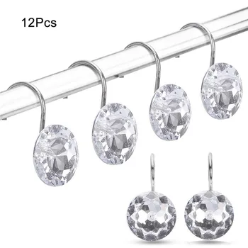 

12PCS/Set Household Acrylic Curtain Hook Bathroom Shower Curtain Metal Hooks Diamond Shape Bathroom Accessories