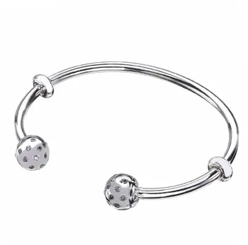 

Original 925 Sterling Silver Moments Open Pan Bangle Pave Shimmering End Caps Bracelet Fit Bead Charm Diy Fashion Jewelry