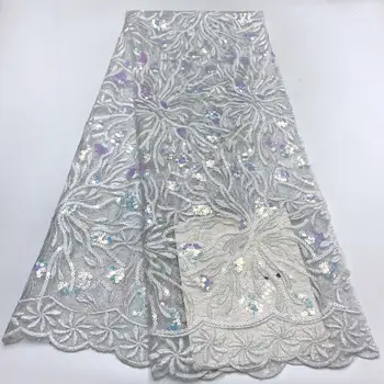

White African Lace Fabric 2019 High Quality Lace Fabric French Sequins Net Cord Tulle Fabrics Nigerian Laces For Wedding Dress