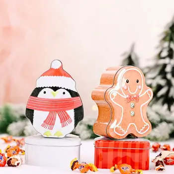 

4pcs Christmas Tinplate Box Santa Snowman Gingerbread Man Candy Cookie Storage M68E