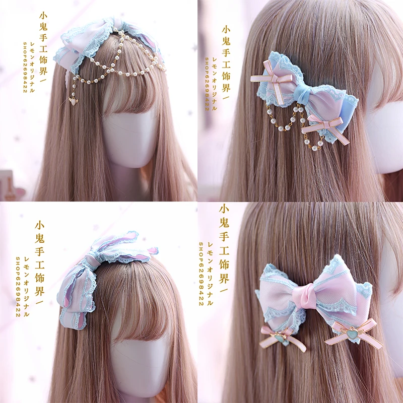 Фантазия цвета японский ручной работы Лолита заколка в виде бантика мягкая сестра лук аксессуары для волос головной убор Лолита женщин