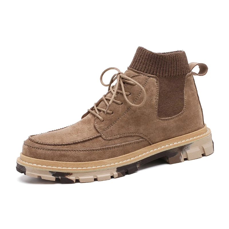 

2019 New Men Autumn Boots Brand Fashion Men Sock Work Boots For Mens Suede Leather Men Boots Comfortable Outdoor Casual Shoes
