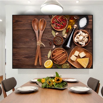 

Spices and Spoon Kitchen Canvas Painting Cuadro Scandinavian Posters and Print Wall Art Food Picture for Restaurant Decoration