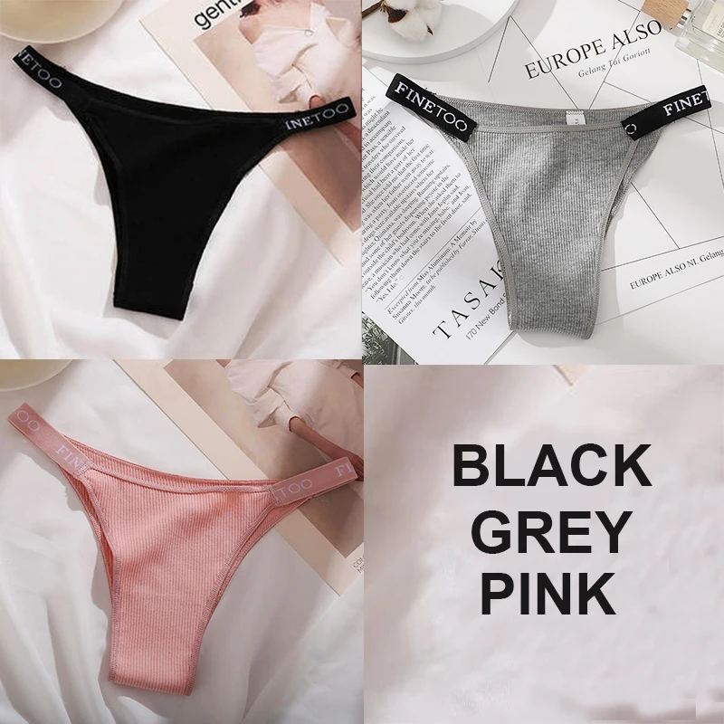 3-Piece Cotton Women's Intimate Lingerie Set - Sexy Thong & Briefs in Solid Colors