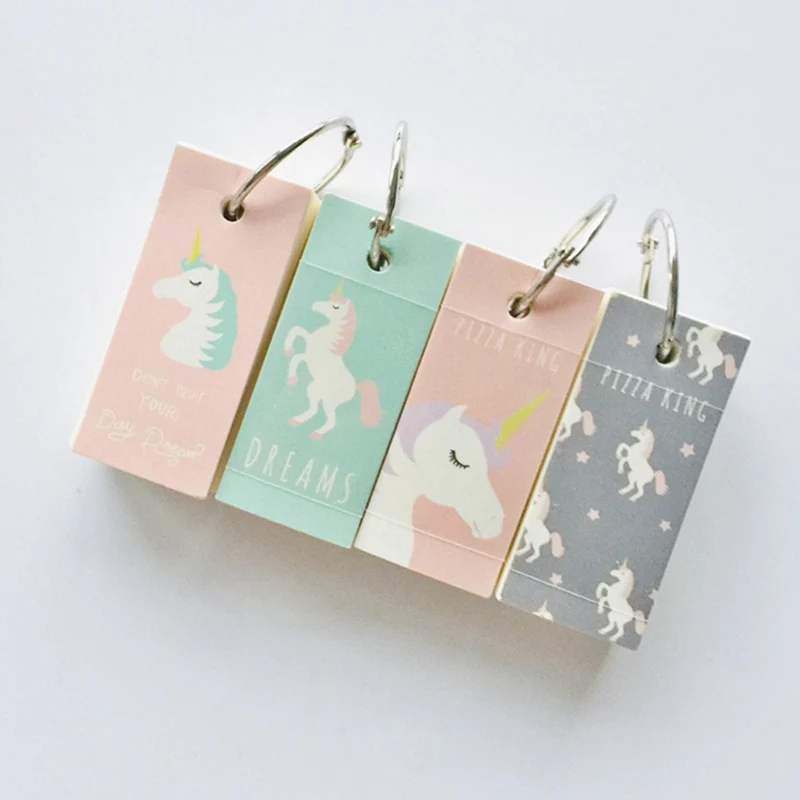 Розовый Единорог Memo Note связующее кольцо легко флип флэш-карты учеба блокноты для записей железное кольцо студенческое мини портативное слово книга случайный цвет