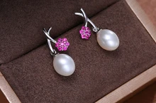 + + + 430 o 7mm wykwintne w kształcie kropli brzoskwinia Rouge silne błyszczące perły słodkowodne kolczyki(China)