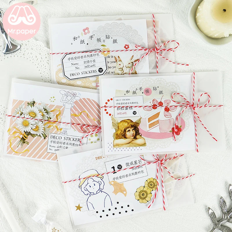 

Mr.paper 40Pcs/pack Bowknot Envelope Package Kawaii Techo Deco Stickers Scrapbooking Bullet Journal Suits Envelope Stickers