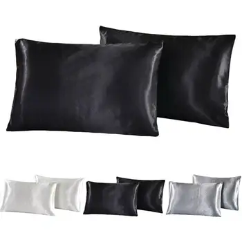 

2Pcs Queen/KING Silk Satin Pillow Case Bedding Pillowcase Smooth Home White Black Grey Khaki Sky Blue Pink Sliver Dropship