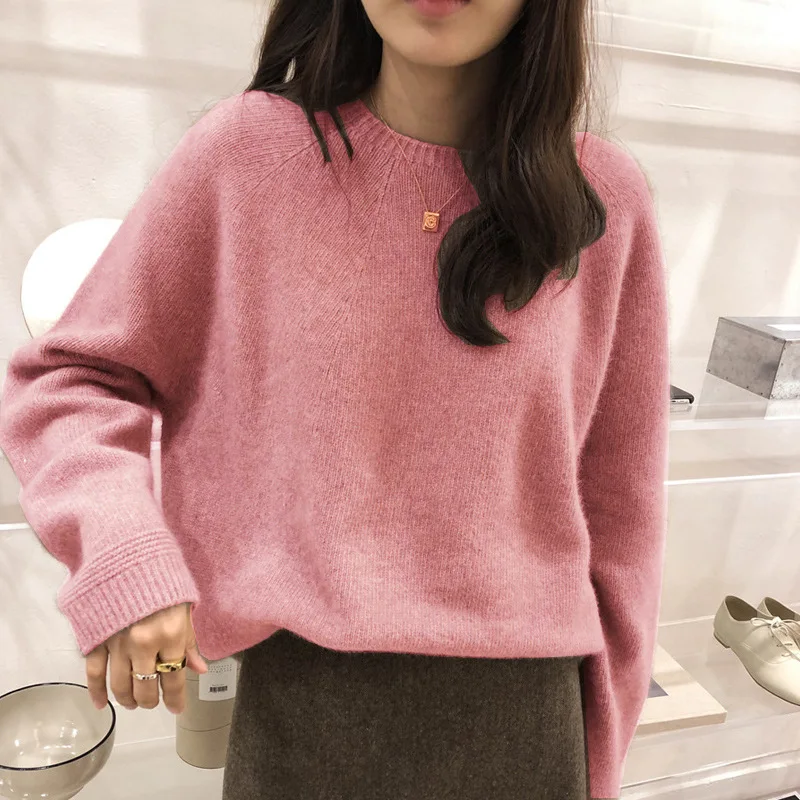 

Woollen Sweater Female Thickened Pullover Autumn and Winter Casual Crew Neck Korean-style Sweater Loose Outer Wear Large Size Ba