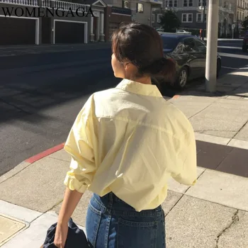 

Korea Spring and Autumn Shirt Female 2020 New Cotton Long-sleeved Solid Color Ladies Blouses and Tops Korean Style Shirts
