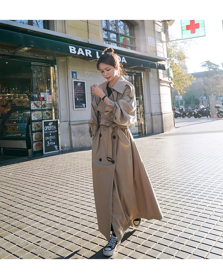 2021 Korean Style Loose Oversized X-Long Women's Trench Coat Double-Breasted Belted Lady Cloak Windbreaker Spring Fall Outerwear rab coat womens