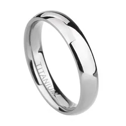 Elegant 4mm Polished Gold Unisex Titanium Wedding Band Ring in Black, Blue, and Silver Options - 6.5 (Silver)