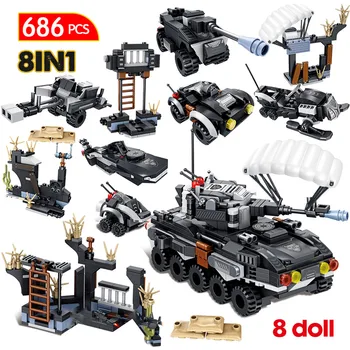 

686pcs City Police Building Block Swat Flying Tiger Military Armored Vehicle Car Tank Police Figures Brick Kids Toys