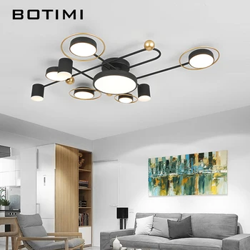 

BOTIMI Modern Black Chandelier Lighting For Sitting Room 220V Gray Ceiling Mounted Lampshades Metal Chandeliers Bedroom Lighting