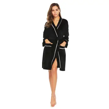

Women Plush Long Sleeve Kimono Bathrobe with Belt