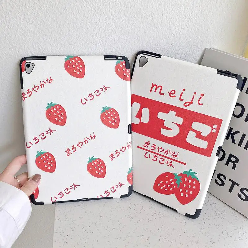 

For ipad 9.7 2017 case cute strawberry embossment ultrathin PU leather Protective TPU Cover for ipad air 2/ipad 9.7 2018 coque