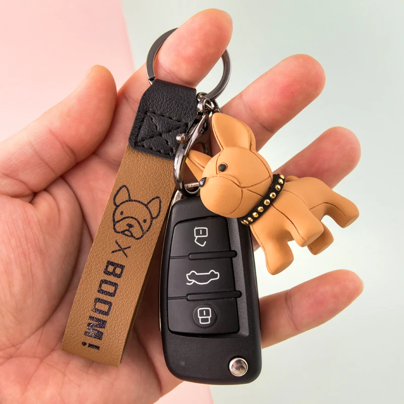 Resin Simulation Dog Keychain Silver Bell Trinket Girl Boy Couple Pendant  Bag Car Keyring Jewelry Lanyard Cute Accessory Gift