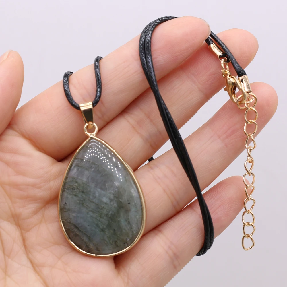 5PCS Wholesale Drop Water Shape Natural Flash Labradorite Stone Pendant Necklace For Jewelry Making DIY Necklaces Charm Gift
