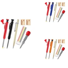 

Solid Carpenter Pencil with 6PCS Refills Woodworking Scriber Pen Marker Marking Tool Automatic Center Pin Drill Bit
