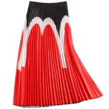 Весенняя летняя модная цветная трапециевидная юбка для женщин с высокой талией, Лоскутная плиссированная юбка средней длины