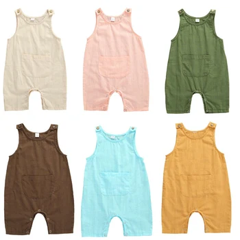 

2020 Summer Newborn Infant Baby Girl Boy Sleeveless Solid Color Romper Jumpsuit Cotton linen Outfit Casual Clothes New Arrival
