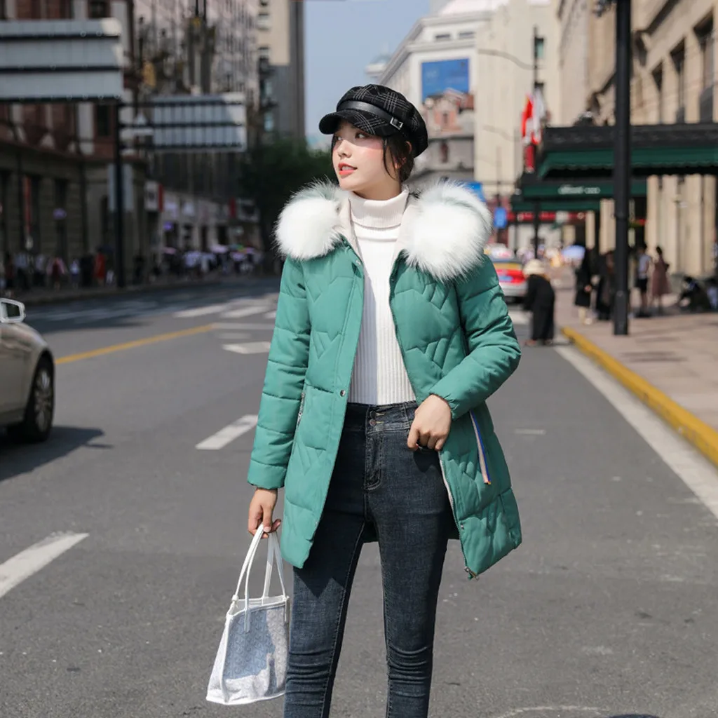 Зимнее плотное пальто с меховым воротником размера плюс парка Женское женская