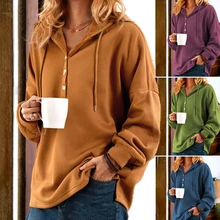 2022 Autumn Winter Solid Color Women's Casual Loose Fleece Pullover Drawstring Hoodie Loose Hoodie Winter Top 6 Colors