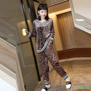 

Plus Size 6XL Pajamas Women's Set 2020 Spring Printing Long sleeve top & pants 2 Piece Suit Nightwear Lady Elegant Home Service