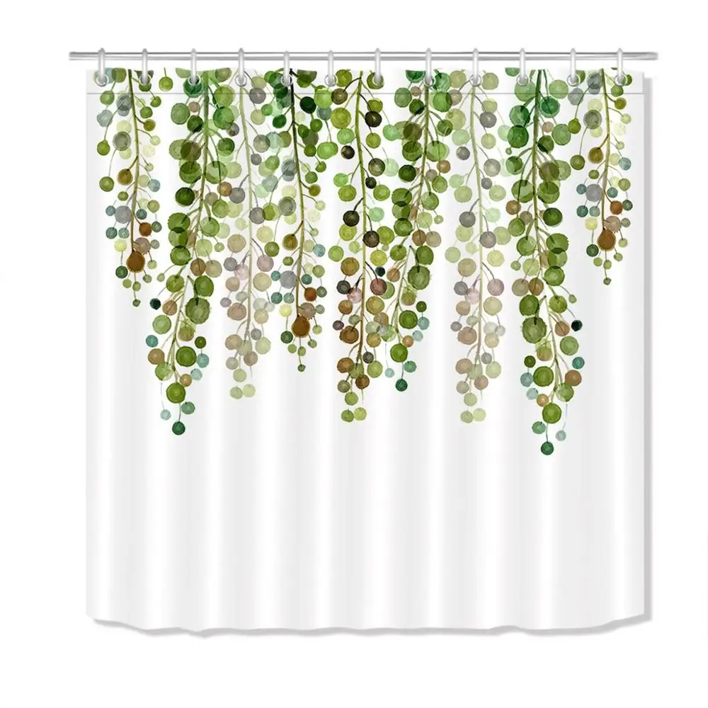 Simple Green Leaves Shower Curtain Waterproof Polyester Fabric Curtain Bathroom Curtain with Hooks Home Decor Non-slip Door Mat - Цвет: YL19566