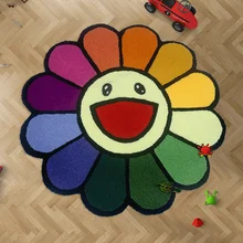 Cartoon Sunflower Round Carpet Anti-slip Children's Playground Soft Plush Rugs Coffee Table Rug Living Room Floor Mats