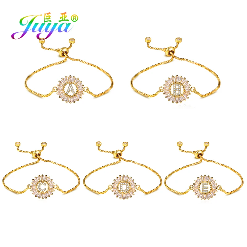 

Juya Cubic Zirconia 26 Alphabet Letter Charm Bracelet For Women Men Handmade Adjustable Chains Custom Design Bracelets Supplies
