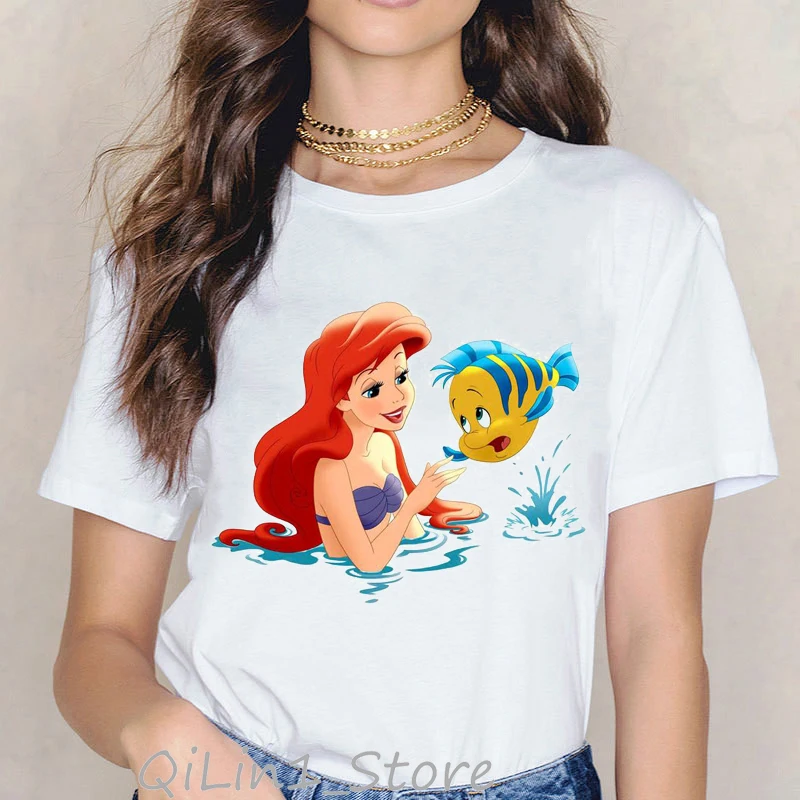

Sexy Mermaid Talks With Fish Harajuku Kawaii Clothes Female T-Shirt Summer Topprincess Print Vogue T Shirt Friends Birthday Gift