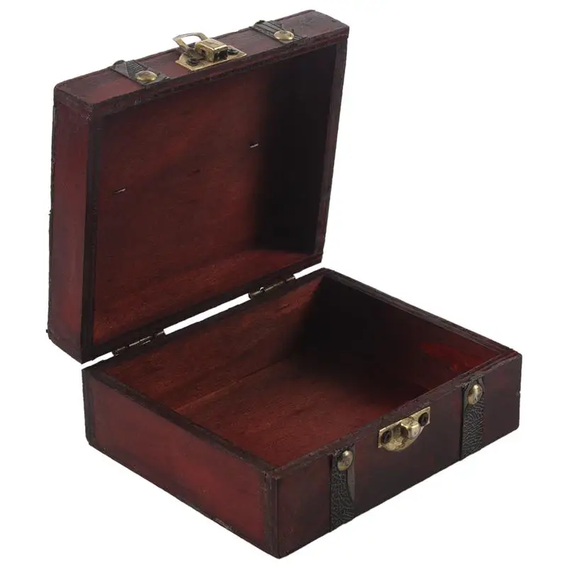 Wooden Vintage Lock Treasure Chest Jewelery Storage Box Case Organiser Ring Gift