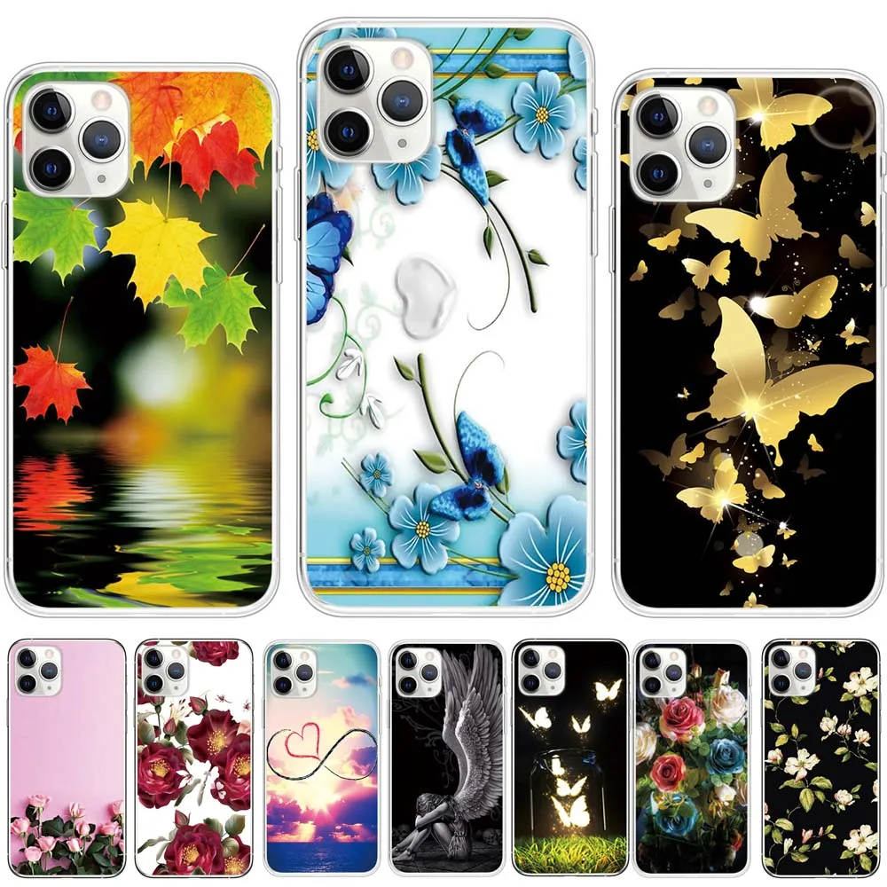 Autumn leaf pink yellow flower butterfly sad angel phone case for iphone 11 xr 12 mini 7 pro x xs max 8 6s 6 plus 5 se TPU coveR | Мобильные