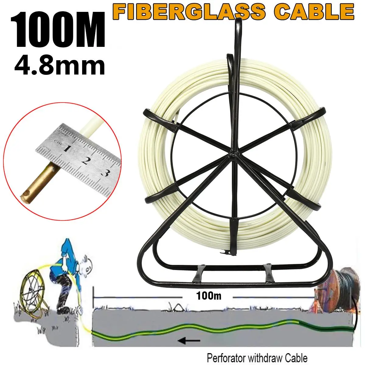 

4.8mm 100m Electric Reel Wire Cable Running Rod Duct Rodder Fish Tape Puller used for Telecom Wall and Floor Conduit